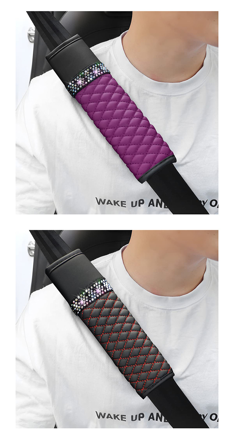 New Car Seat Belt Shoulder Cover Leather Diamond-Encrusted Rhinestone Four-Season Universal Protective Cover Cross-Border Hot Wholesale