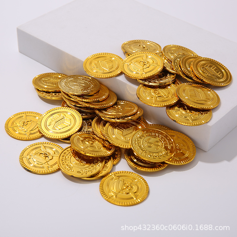 海賊ゴールドコインおもちゃハロウィン小道具チップコインボードゲームコインプラスチックおもちゃのコイン宝探しゴールドコイン