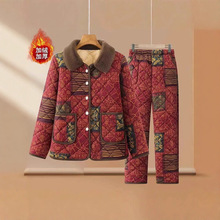 中年妈妈棉衣外套秋冬季加绒保暖棉服上衣中老年女装保暖棉袄套装