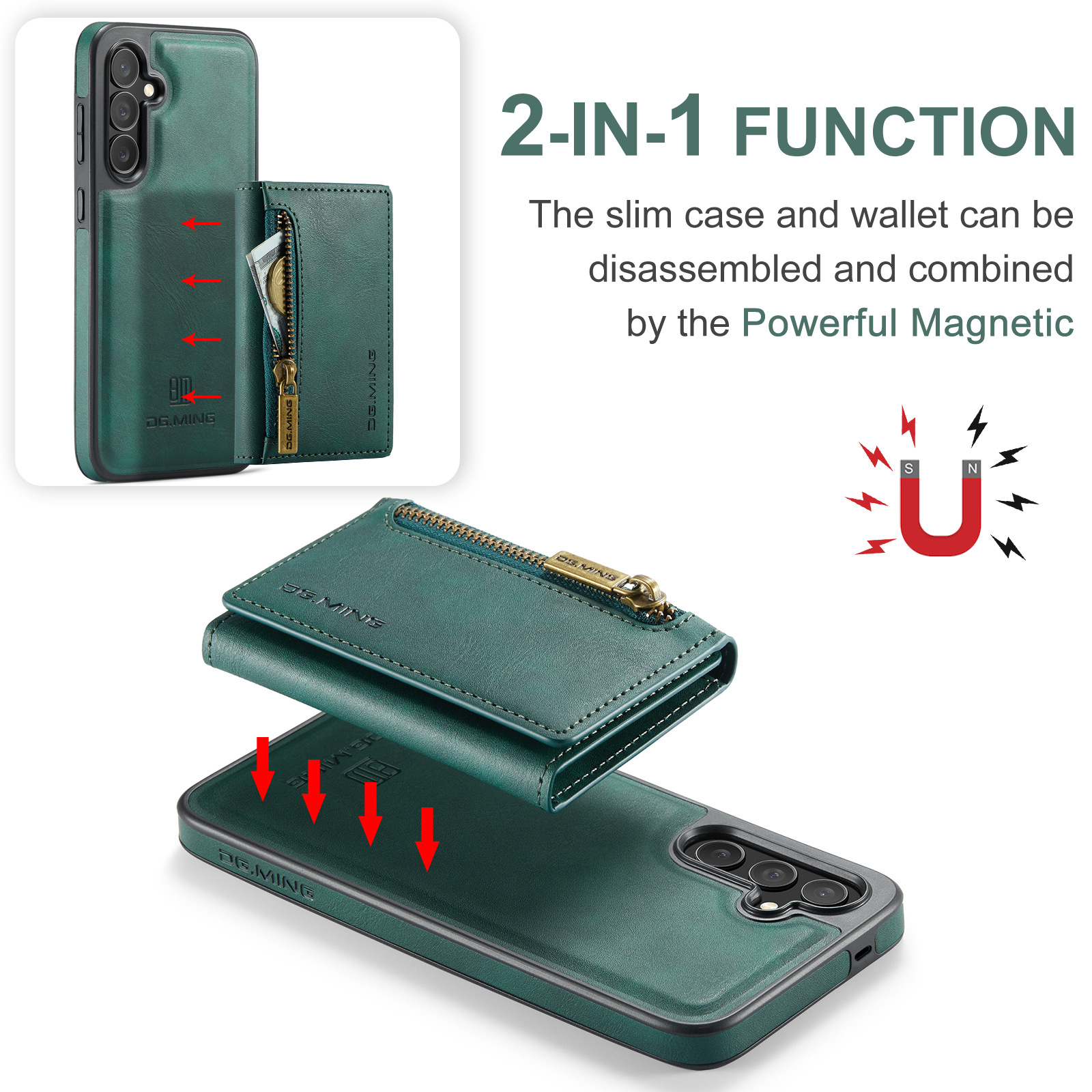 M5 für Samsung S24 magnetische kabellose Ladetelefonhülle S24 Plus Zwei-in-Eins-Anti-Diebstahl-Bürsten-Brieftaschen-Schutzhülle_voghion.com