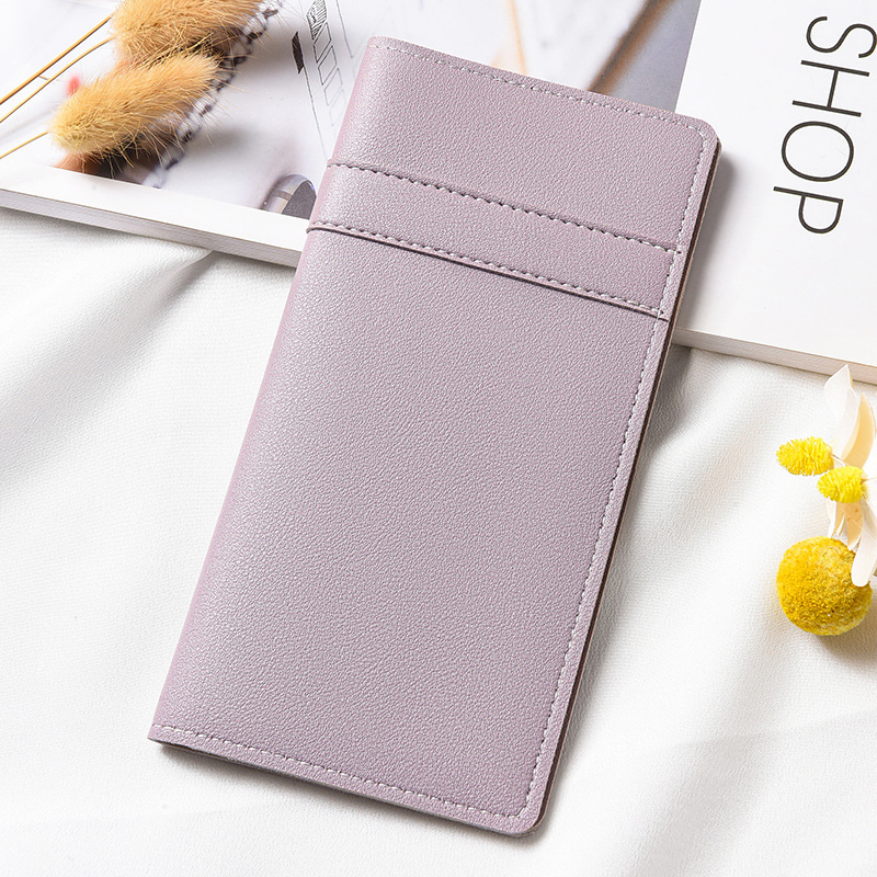 Cartera larga de color liso con diseño de patchwork para mujer, bolso de mano ligero con cierre, tarjetero con múltiples ranuras para tarjetas, cartera de cuero versátil y moderna.