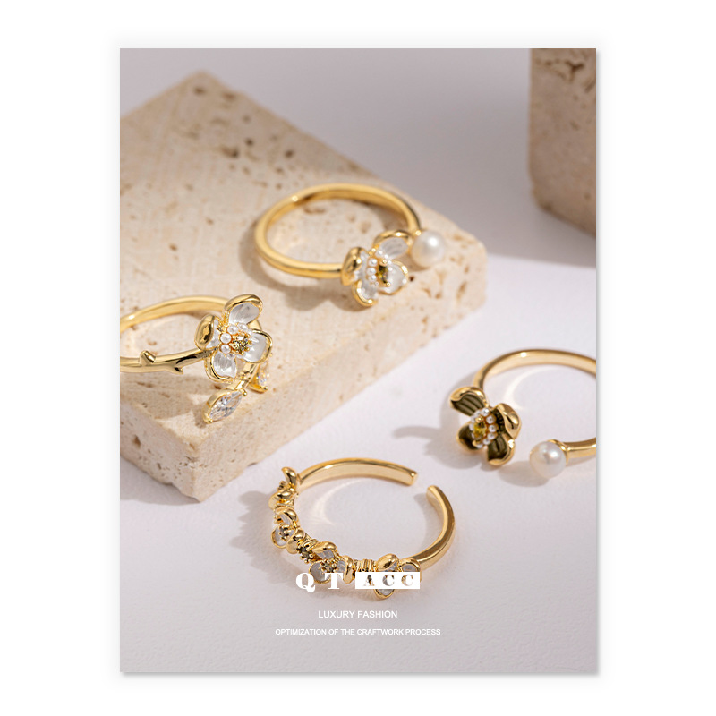Moda transfronteriza, todo fósforo, lujo ligero, anillo de circón de alta gama, nicho, personalidad de verano simple, tendencia, flores, mujer clásica image 3