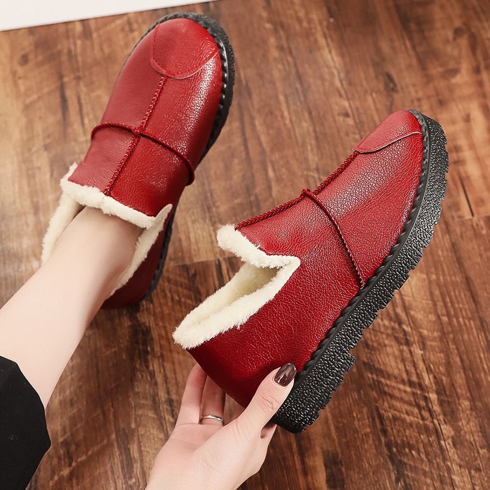2024 new winter women's cotton shoes PU waterproof mother cotton shoes plus velvet warm working shoes thick bottom old man cotton boots