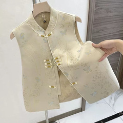 2025年新型中国風ベストコート新中国式バックルベスト春秋タイプの薄い婦人服上着