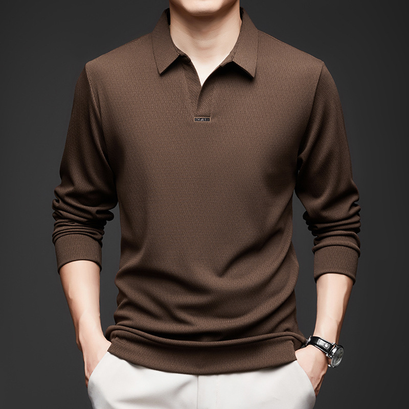 Cross-Border Scissor Collar Polo Shirt Men's 2025 Autum New Casual Versatile Pure Color Lapel Men's Long-Sleeved T-Shirt