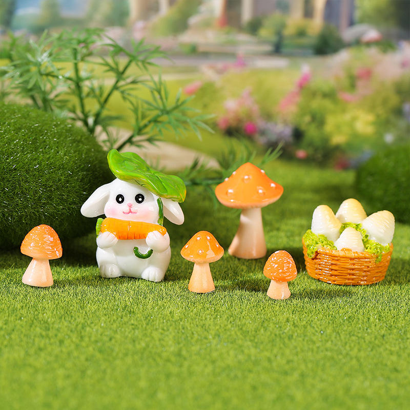 Cute Micro-Landscape Ornaments Rabbit Mushroom Gardening Decoration Resin Crafts Mini Scene Landscaping DIY Accessories