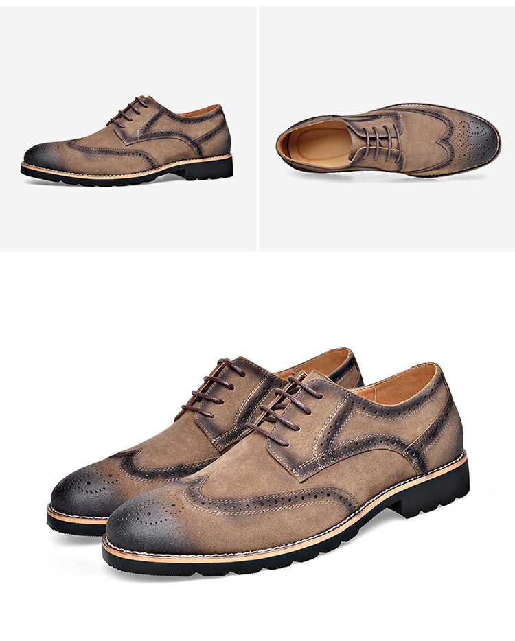 Giày Brogue nam da lộn phong cách Anh, giày lười mũi nhọn đế cao su, phối chỉ khâu — 858 kaki, 858 màu nâu sẫm, 858 đen chi tiết 33