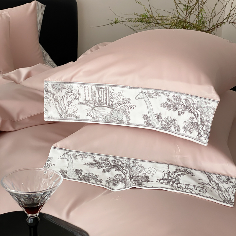 Cama de algodón de fibra larga amigable para la piel 100S retro francés de cuatro piezas de algodón estampado edredón sábana de cuatro piezas de algodón puro