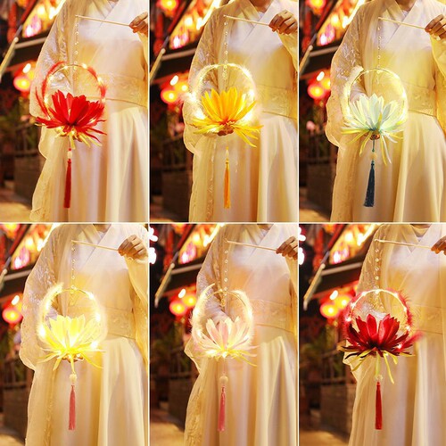 Mid-Autumn Festival Children's Jade Rabbit Hand-Held Glowing Lantern DIY Material Ancient Chinese Hanfu Rabbit Lantern Lotus Lantern