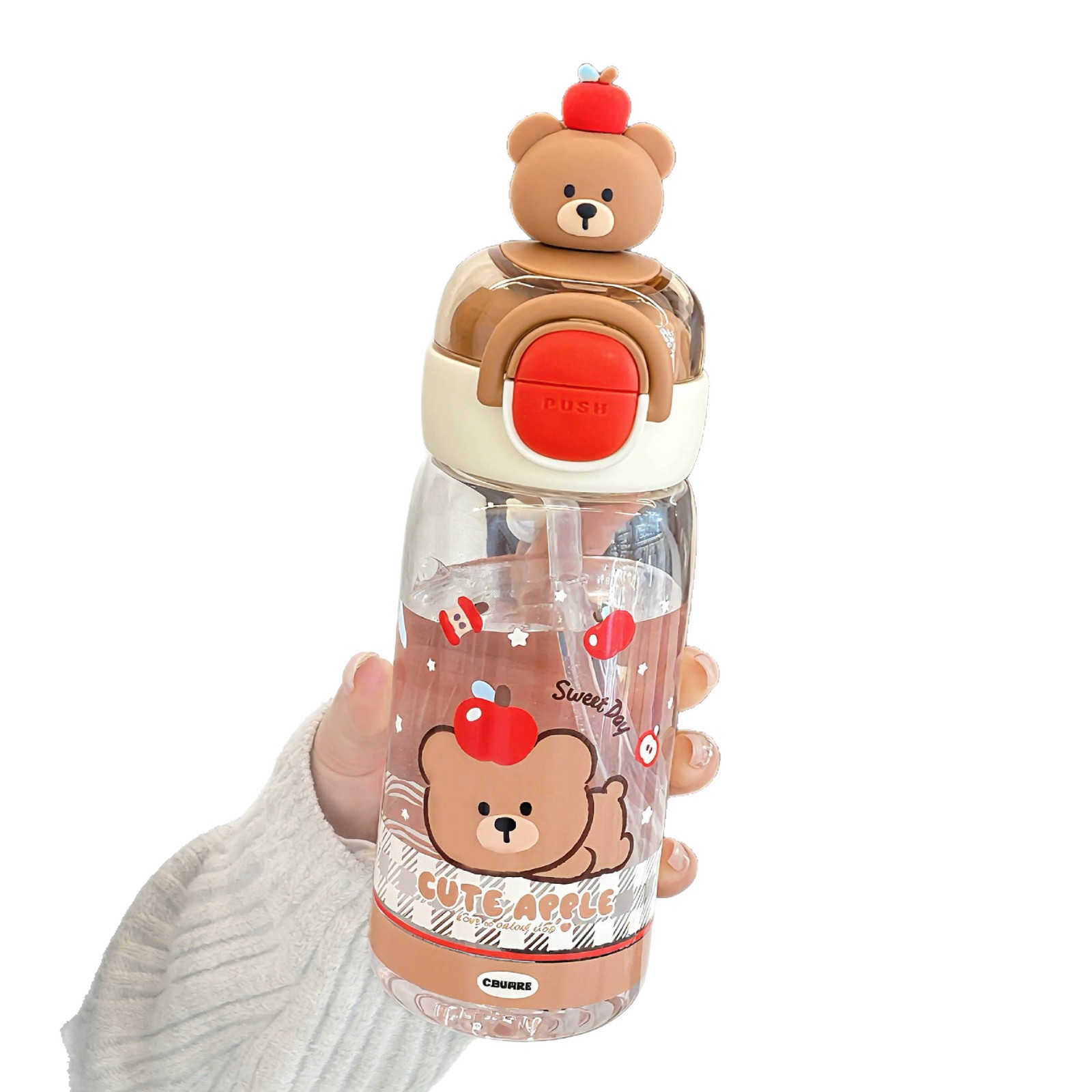 Cute taza de agua de dibujos animados para niños estudiantes taza de paja doble bebida taza de mano portátil taza de plástico resistente a altas temperaturas