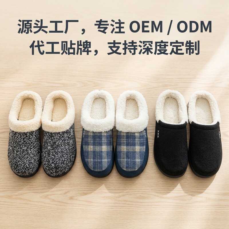 Foreign Trade Custom Wholesale Amazon Cross-Border Large Size Cotton Slippers Men's Winter Outdoor Thickeneded Thick-Soled Fleece-Lined Warm Cotton Slippers