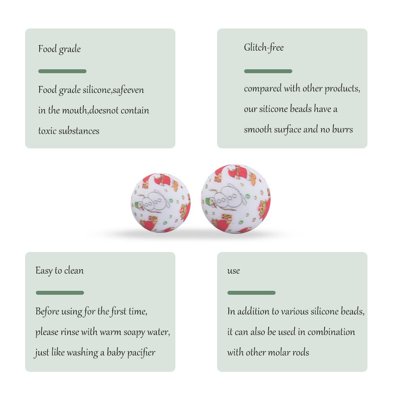 12mm y 15mm Navidad impresión en color de silicona DIY joyería bebé chupete cadena mordedor pulsera pequeños accesorios