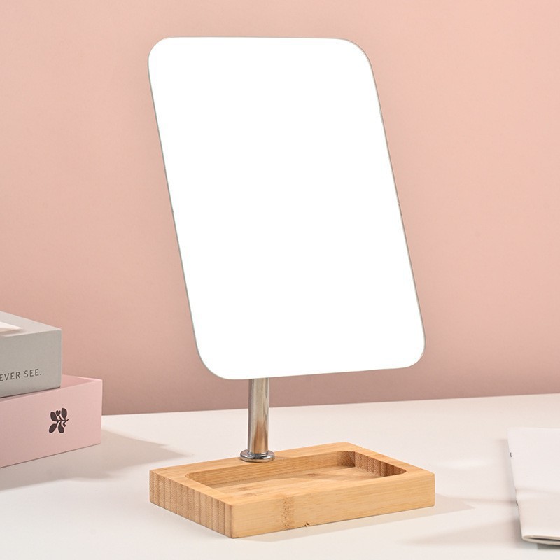 Red de bambú rojo madera de escritorio dormitorio de escritorio de mujeres portátil gran espejo de estudiantes plegable espejo de vestuario doméstico