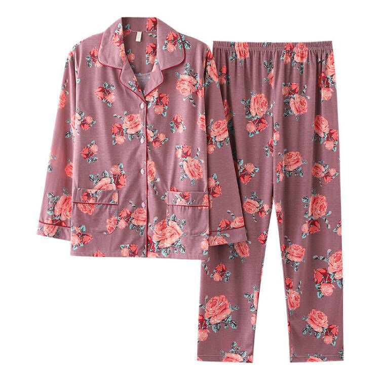 Pijama de algodón femenino primavera y otoño mangas largas dulces y sueltas grande otoño y invierno conjunto de ropa para el hogar