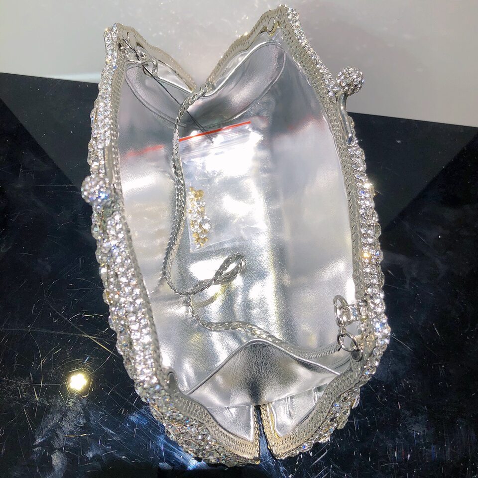 Túi clutch dạ tiệc đính kim cương pha lê tay cầm — Màu vàng chi tiết 3