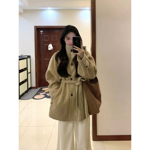 MUKOK Peninsula Dusk ~ Western Style Vertical Collar Wool Double-sided Wool Coat Small Lazy Coat