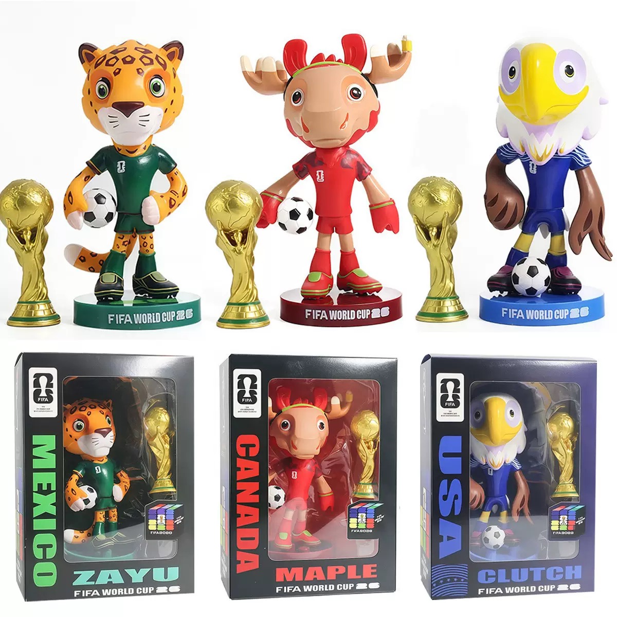 2026 Estados Unidos, Canadá, México, la Copa Mundial de la mascota alrededor de la Copa de la fuerza divina, adornos de fútbol hechos a mano, recuerdos