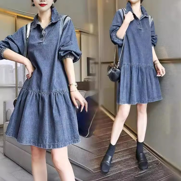 Casual Age-Reducing Denim Dress for Women 2025 New Spring & Fall Plus Size Women's Elegant Fashionable Long-Sleeved Skirt
