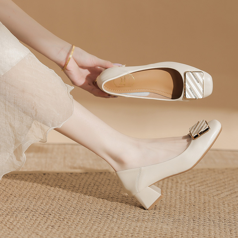 Square Toe Thick Heel Flats for Women 2025 New Soft Sole Genuine Leather High Heels with Gentle Elegant and Skirt Women's Shoes That Are Not Tiring for Feet 41 Square Toe Thick Heel Flats for Women 2025 New Soft Sole Genuine Leather High Heels with Gentle Elegant and Skirt Women's Shoes That Are Not Tiring for Feet 41