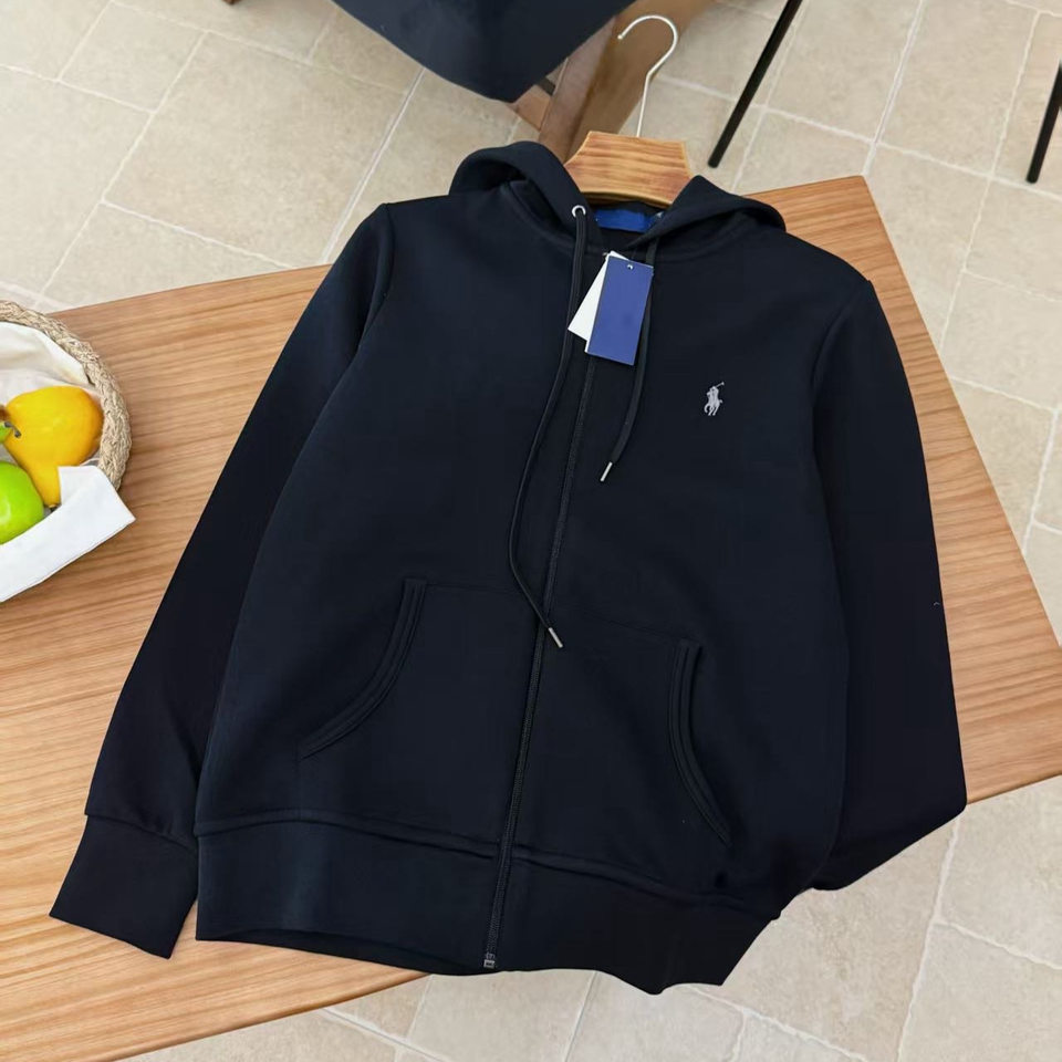 Áo khoác hoodie kéo khóa thêu hình ngựa nhỏ, form rộng, dài tay — Màu xanh tím than, Xanh da trời, Xanh lá cây, màu xám chi tiết 7