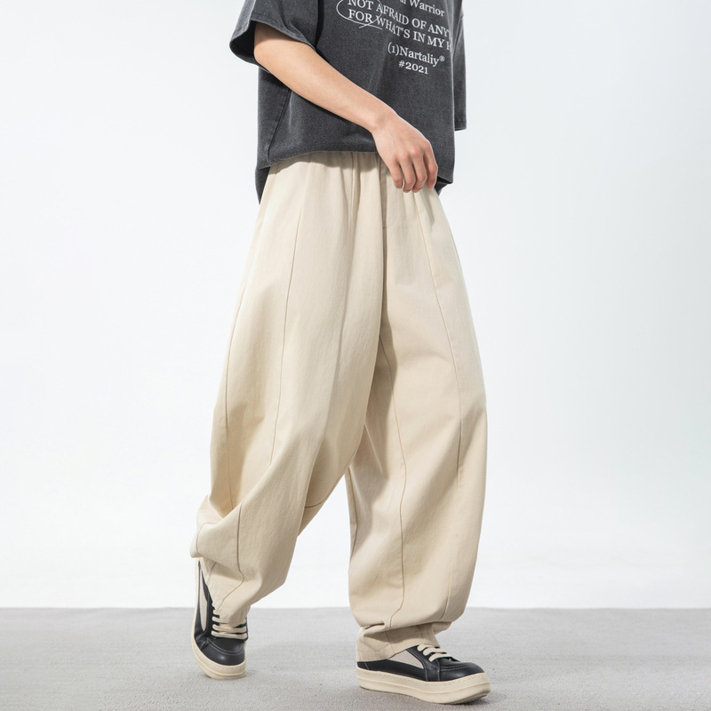 Textured Silhouette Casual Pants Spring/Summer New Style Drapey Loose Fit Slightly Tapered Hem Lantern Pants Segmented Design Trendy Brand Long Pants Q