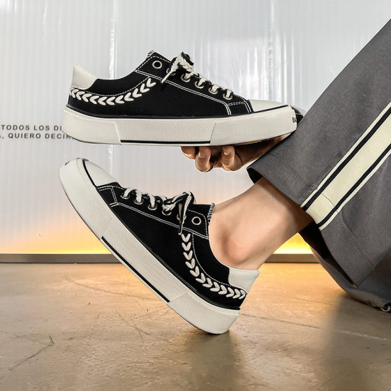 New skewed mango canvas shoes men's South Korea ulzzang lace-up versatile sports board shoes low top men's shoes 1382