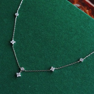 "Sonnet" S925 silver plated 18K gold clover lucky retro simple temperament collarbone neck necklace
