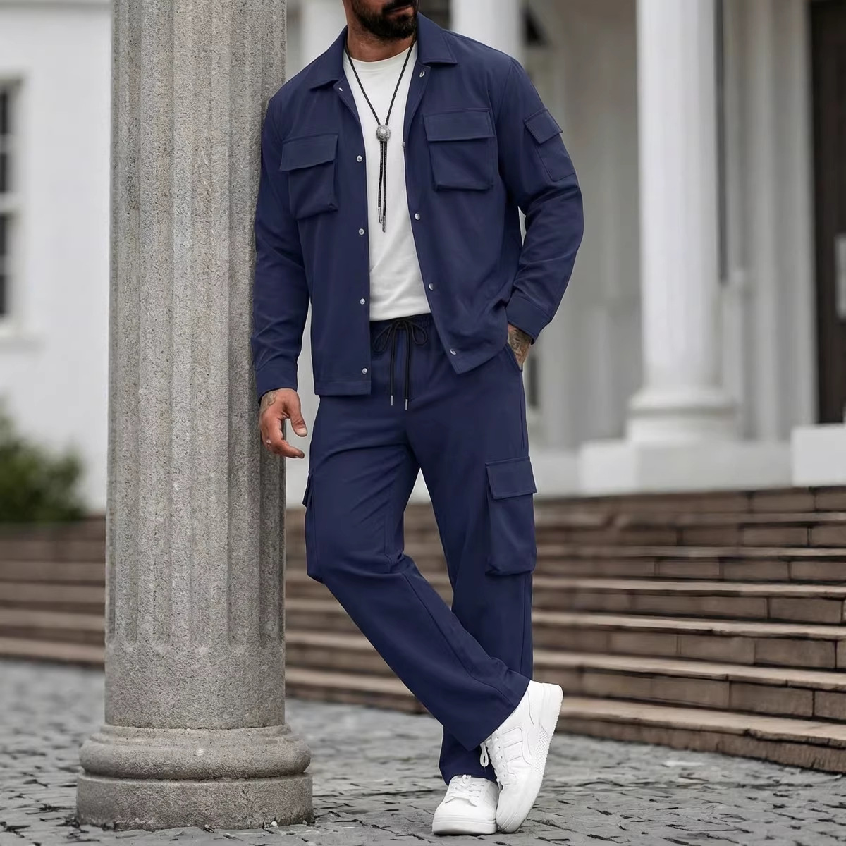 Monochrome Man – Neues europäisches und amerikanisches Frühjahr/Herbst-Mode-Jacken-Set mit mehreren Taschen, Freizeit-Arbeitskleidung, Motorradbekleidung für Herren_voghion.com