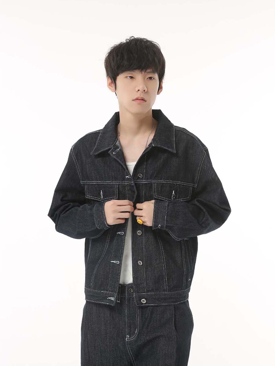 Mtlclothes ropa de Hombre | 2023 otoño nuevo estilo coreano suelto negro y azul abrigo pantalones Denim traje