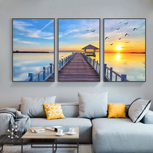 客廳裝飾畫沙發背景牆免打孔掛畫壁畫現代簡約風景山水畫海上日出