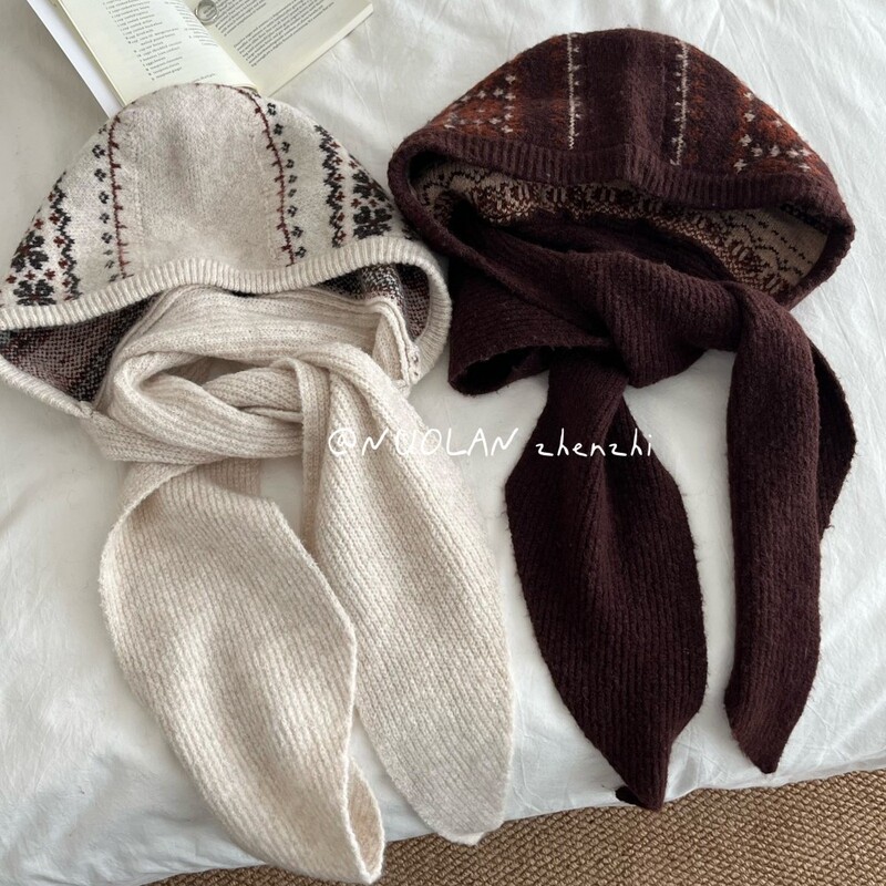 Korean Balaclava Hat for Women, Autumn and Winter, Korean Style, Warm Knit Ear-Protecting Hat, Versatile Hooded Neck Warmer Korean Balaclava Hat for Women, Autumn and Winter, Korean Style, Warm Knit Ear-Protecting Hat, Versatile Hooded Neck Warmer