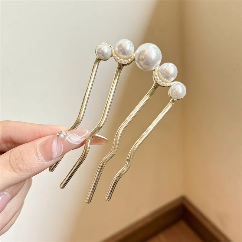 Perla en forma de U pistola de pinzas de cabello negro pinzas de cabello antiguo nuevo estilo chino pinzas de cabello artefacto de cabello vestido de mujer