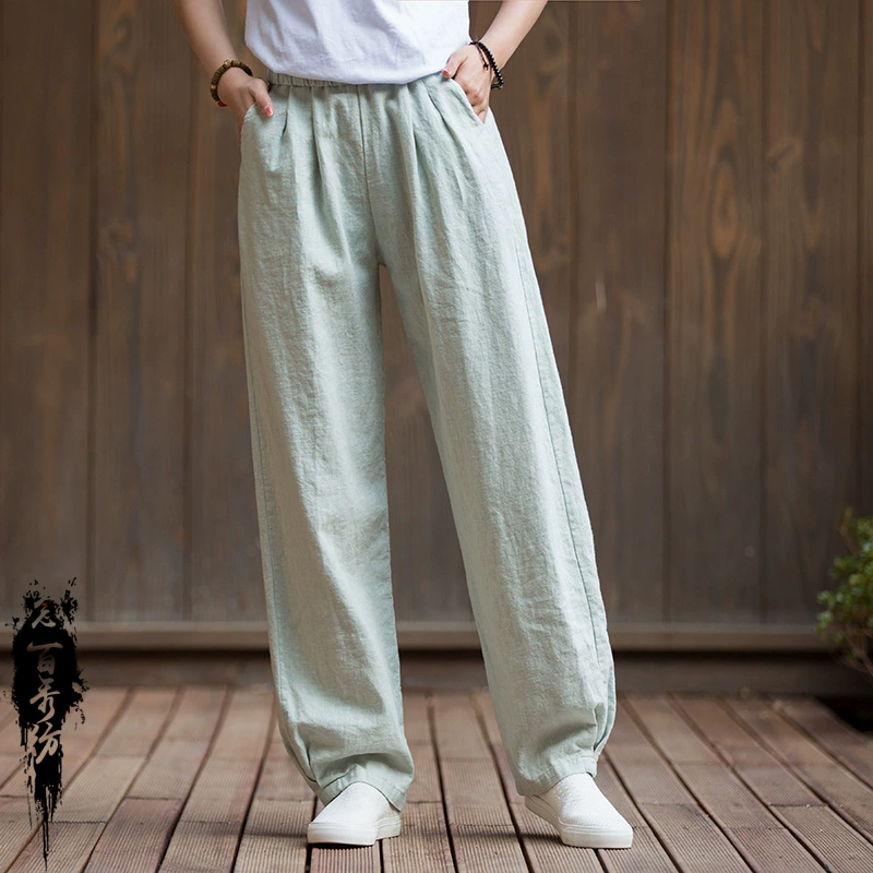 Новинка осени/зимы 2025: Женские брюки из хлопка и льна, художественные, с эффектом песочной стирки, свободные, приталенные, длинные, женские льняные брюки-фонарики