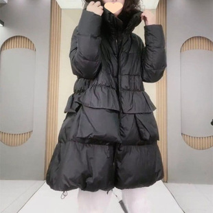 Directly from the Manufacturer: 90% White Duck down Mid-Length Women's Winter New Slimming Hooded Jacket with Ruffled Waist