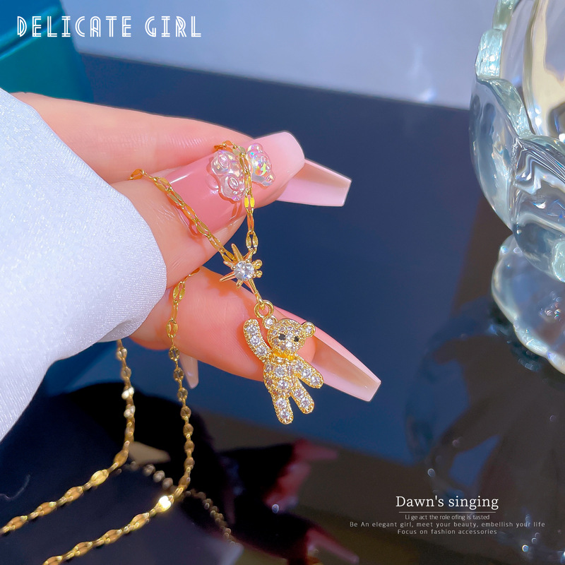 Collana orso di lusso con diamanti per donna catena in oro vero_voghion.com