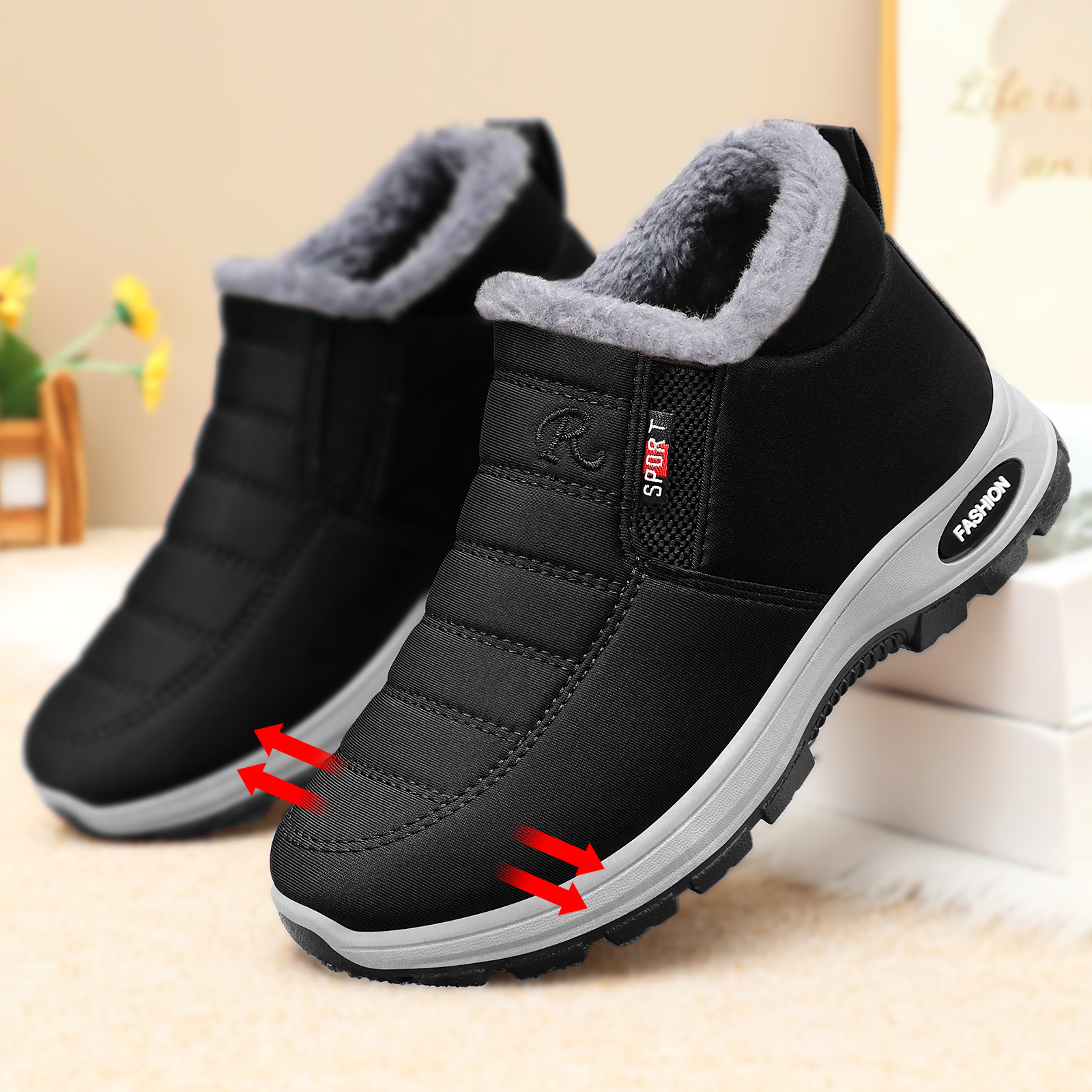 Zapatos de algodón para hombre para invierno, botas para hombre con envío directo transfronterizo, botas de algodón para parejas de talla grande, botas cortas gruesas con forro polar, botas de nieve con suela gruesa.