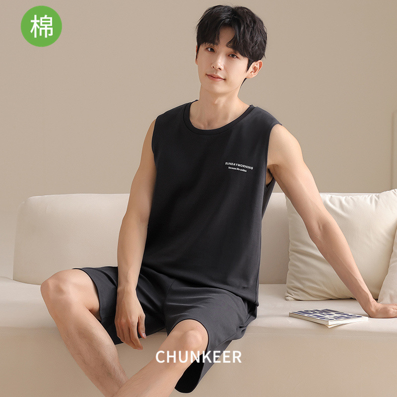 Pajamas Men's Summer Cotton Sleeveless Vest Shorts Loose Plus Size Thin Home Clothes Can Wear All Cotton Casual