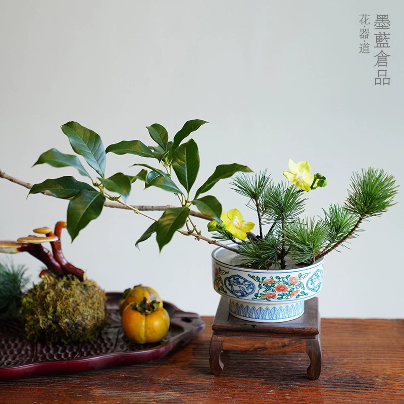 Керамический горшок с высокими ножками в японском стиле, маленькая чаша, цветочный горшок с винтажным принтом, контейнер для высокого стола, чайный коврик, B & B, украшения для интерьера