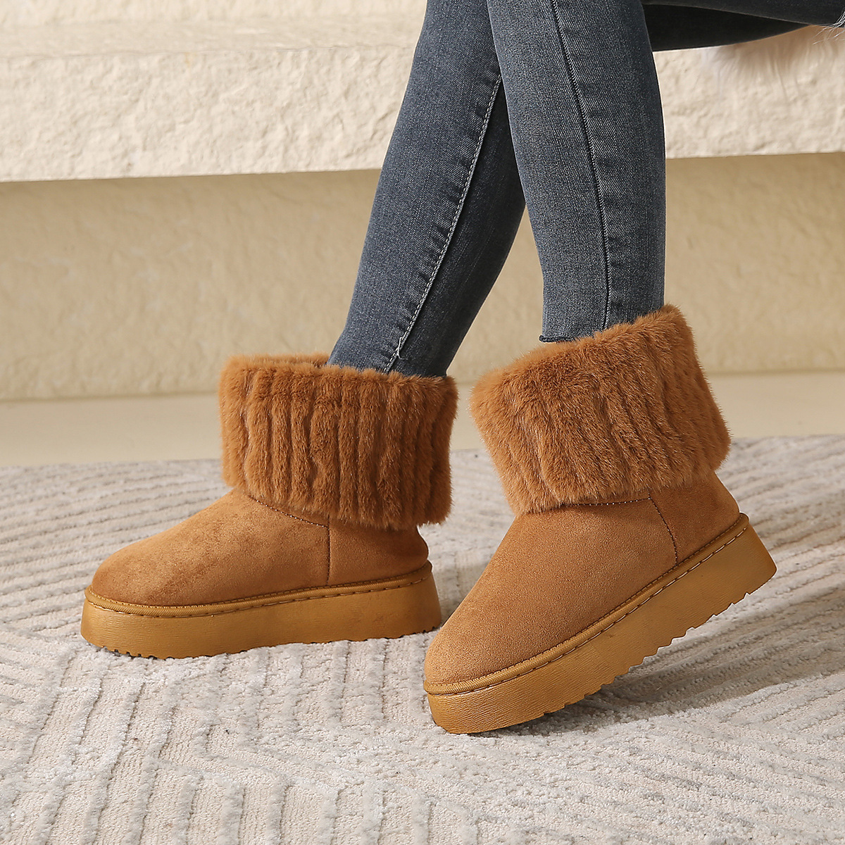 Women's Snow Boots With Thick Sole And Fleece Lining For Winter_voghion.com