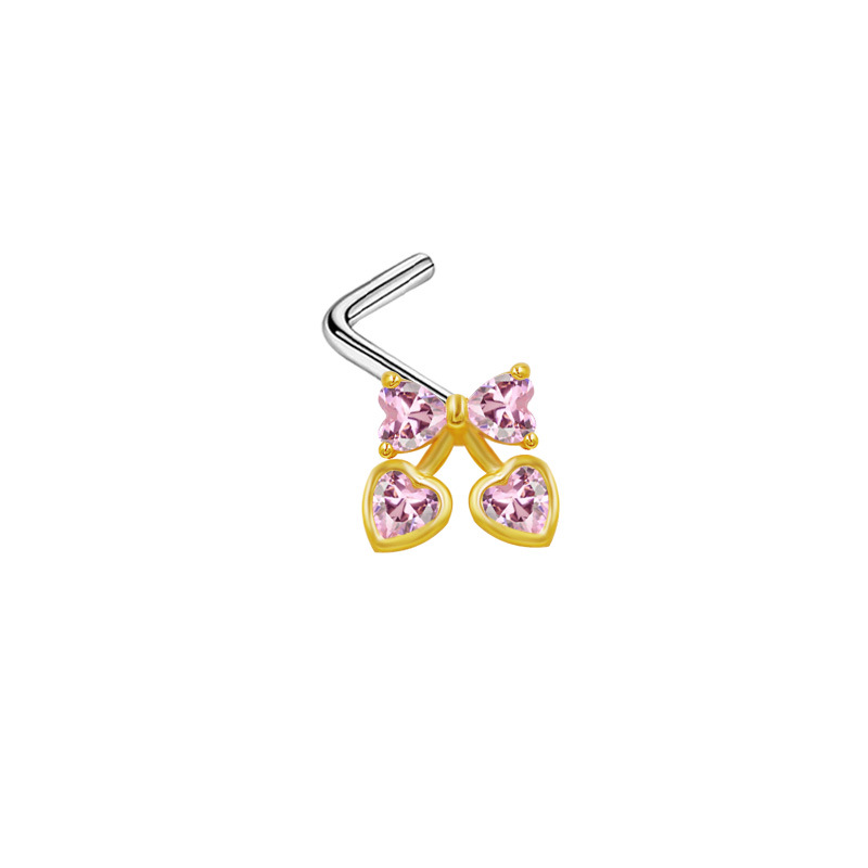 L-shaped Nose Stud With Bowknot Design European Style Jewellery_voghion.com