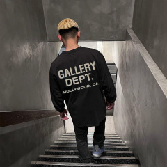 GALLERY DEPT DRIVE ハイストリート レトロ ウォッシュ加工 ダメージプリント ルーズ ラウンドネック 長袖 Tシャツ メンズ トレンドブランド