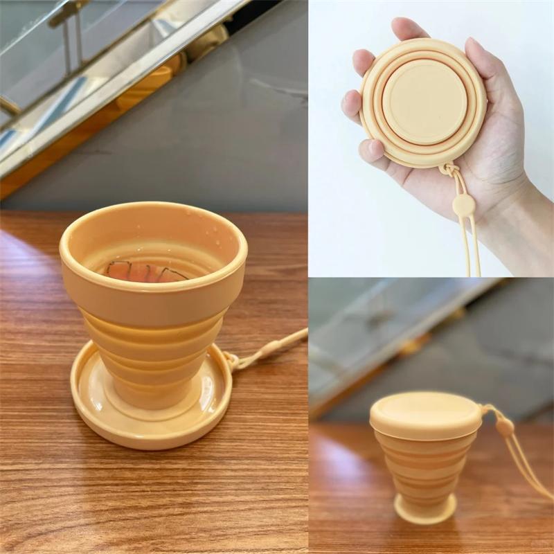 Yeni Silikon Katlanabilir Bardak Taşınabilir Outdoor Seyahat Eco Friendly Su Bardağı Kapak ile Teleskobik Askı Kancası Gargara Bardağı