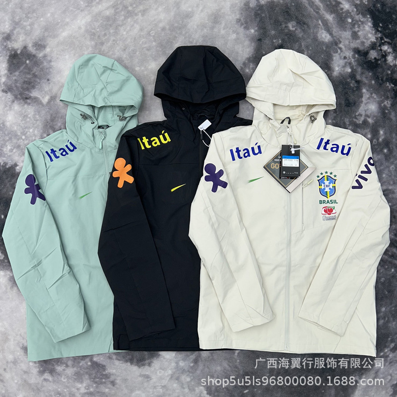 Cross-Border Brazilian Team Neymar's Same Style Windproof and Waterproof Jacket for Men and Women, Thin Fleece-Lined Winter Coat