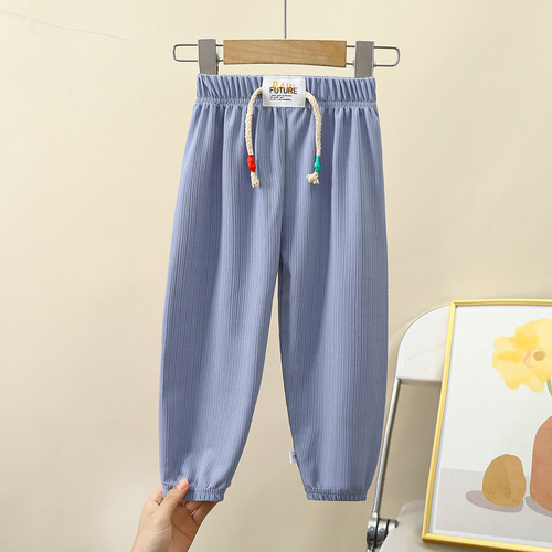 Children's anti-mosquito pants 24 new summer ice silk casual long pants for middle-aged and older children, men's and women's baby sports nine-point pants