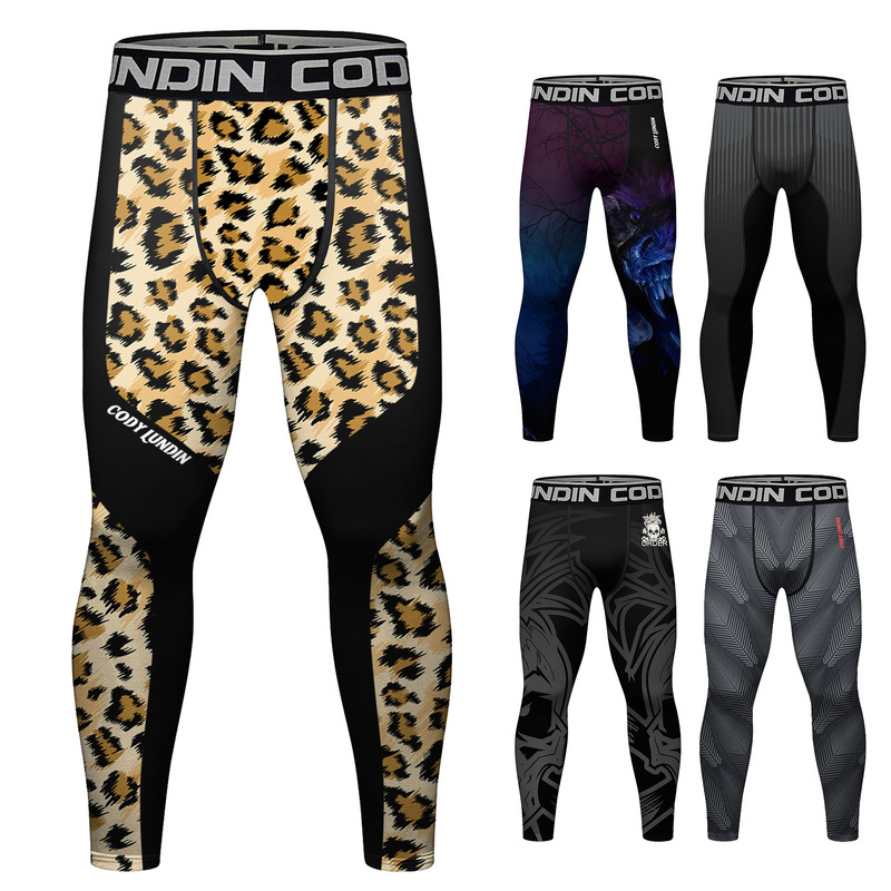 2023 autumn new fitness trousers men's running fitness 3D printed compression tights sports casual quick-drying