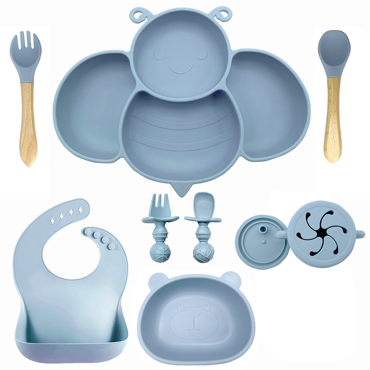 Nueva Placa de bebé lechón integrado vajilla infantil de silicona resistente a la caída lechón tazón bebé comer alimento suplemento compartimiento