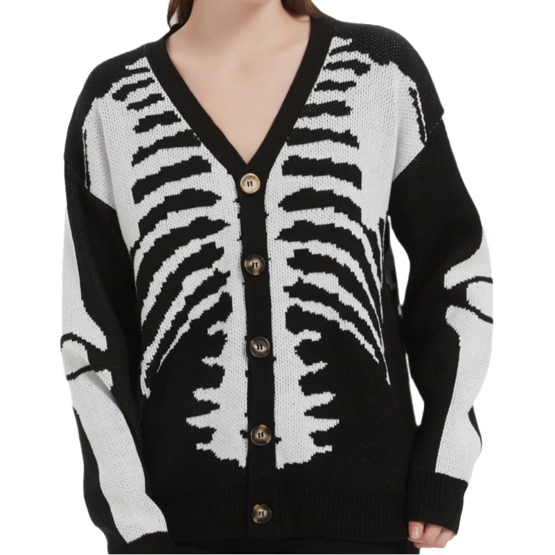 Spot suéteres personalizados comercio exterior transfronterizo Amazon primavera y otoño suéter abrigo calavera europea y americana cárdigan de punto de Halloween