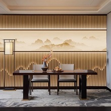 新中式木纹轻奢墙布壁画水墨山水墙板养生馆采耳会所茶室集成墙板