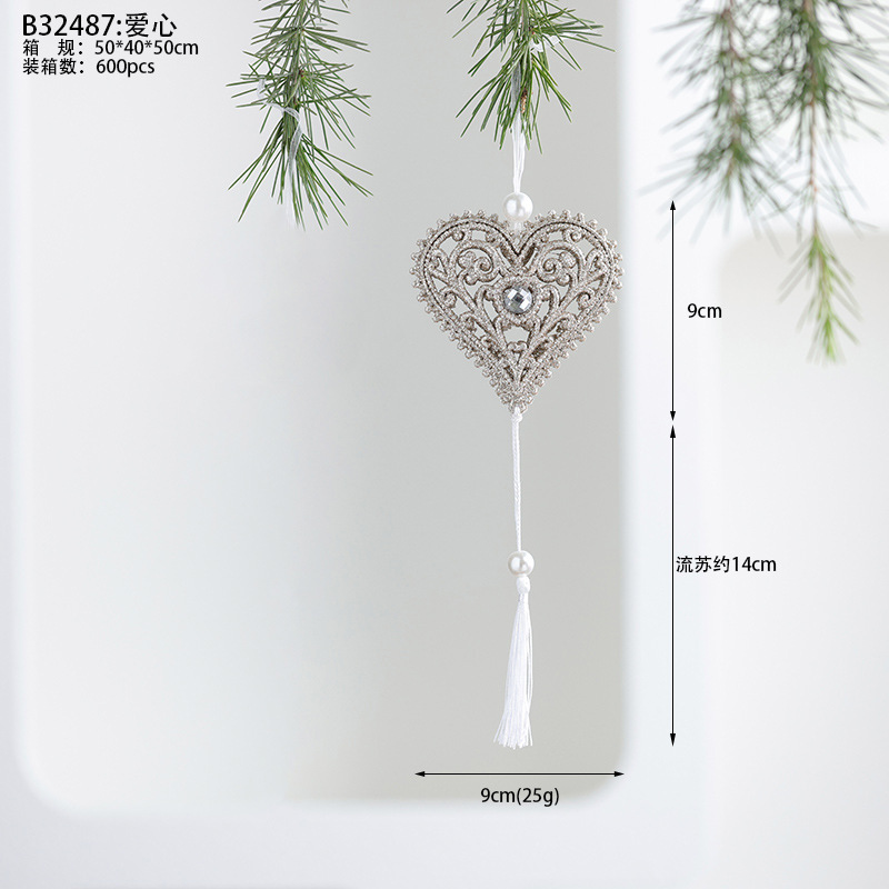 Nuevos productos transfronterizos de madera decoraciones de árboles de Navidad polvo brillante hueco flocos de nieve amor colgante mariposa colgante de Navidad