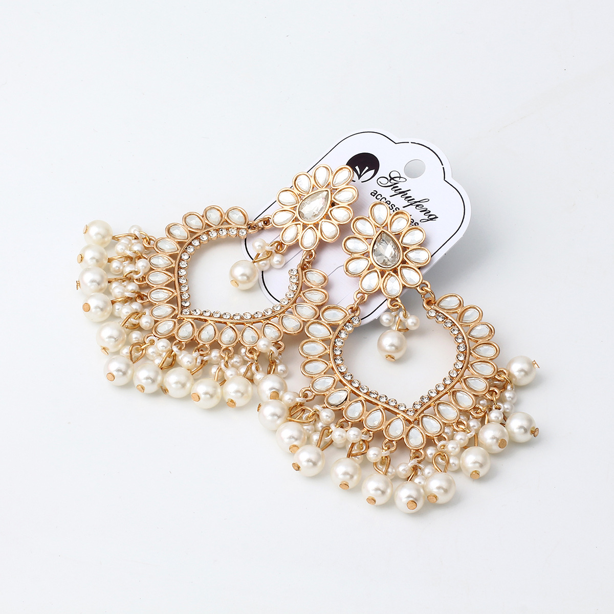 Chandelier Earrings Classification 1 Pair Quantity Elegant Ethnic Style Water Droplets Imitation Pearl Alloy Inlay Rhinestones Women's Chandelier Earrings